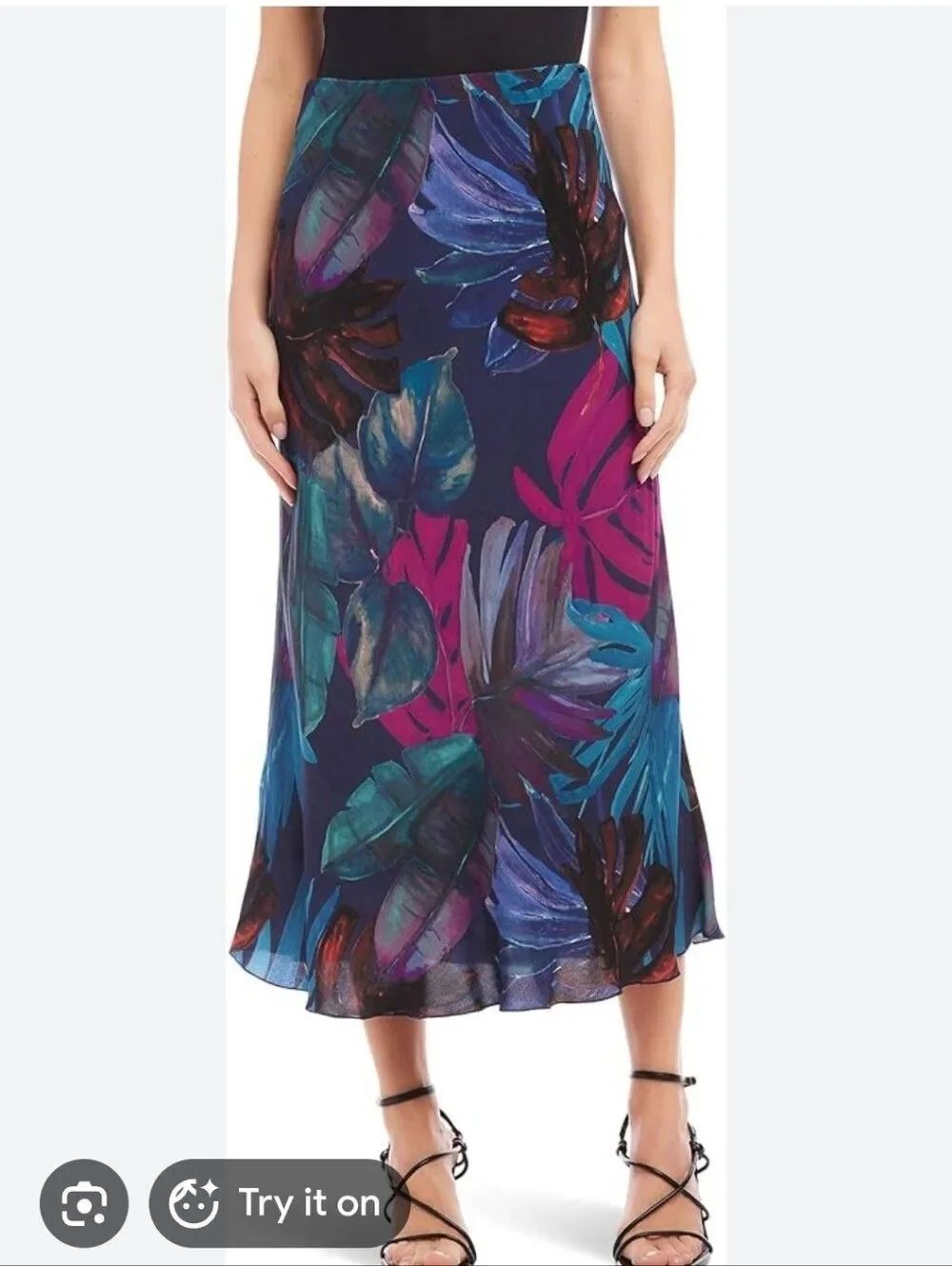 NWT Karen Lane L Majestic Magenta Midi Skirt Bias Cut Tropical - Picture 6 of 9
